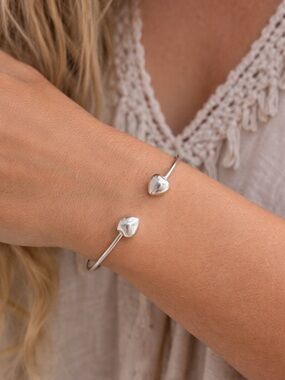 Adjustable Sterling Silver Cuff Bracelet Heart ends